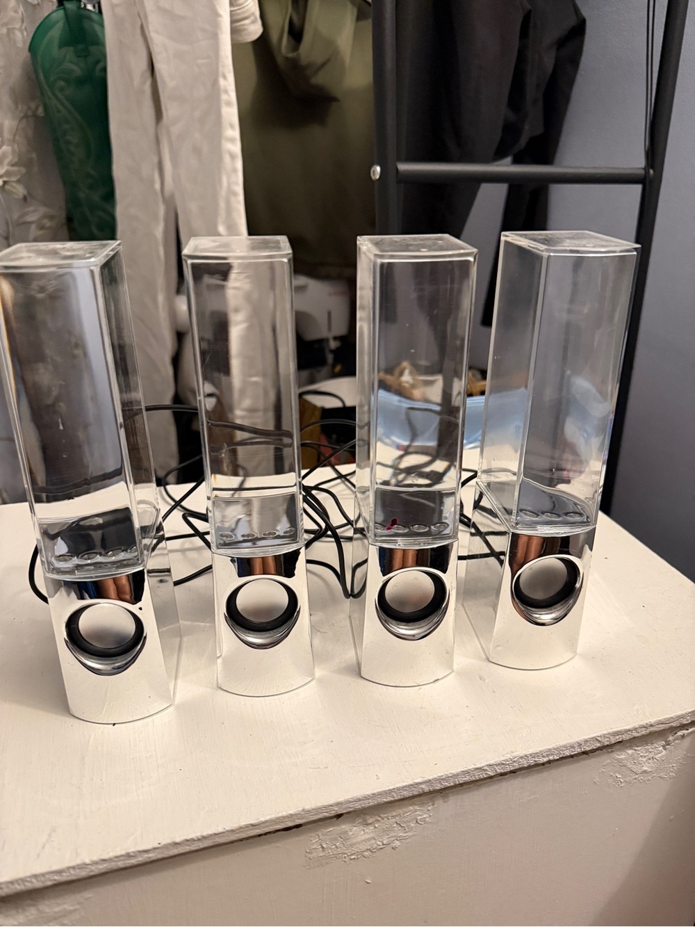 Silver LED Water Column Speakers - Compact Computer Audio Set